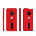 Wholesale Galaxy S9 Runner Slide Stripe Finger Holder Stand Case (Red)